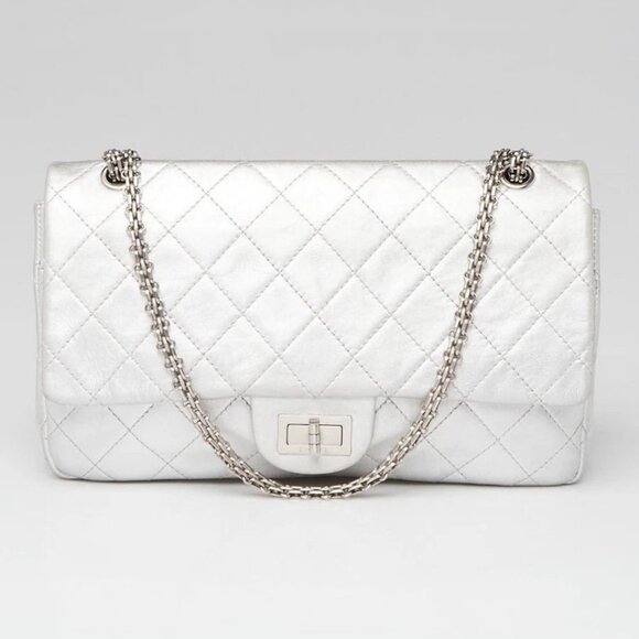 Chanel Silver Reissue 2.55 Quilted Lambskin Leather 227 Jumbo Flap Bag - Picture 1 of 11